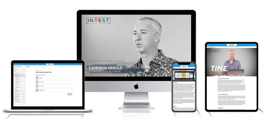 The Invest In Your Leaders course shown on desktop, laptop, tablet and phone
